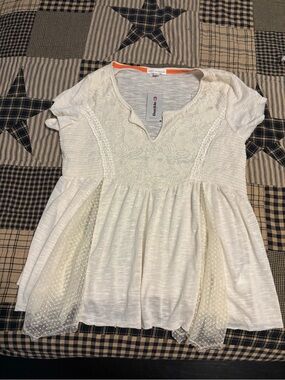 Coco Jamison large peasant too nwt Lace Peplum Short Sleeve Top lace inserts 💗